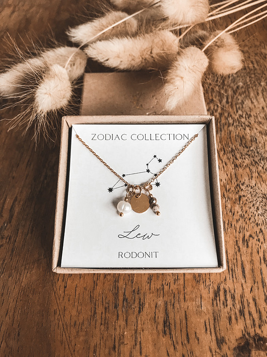 Naszyjnik znak zodiaku Lew rodonit