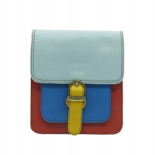 Torebka damska listonoszka kolorowa ze skrawków skórzana eko OLIVKA