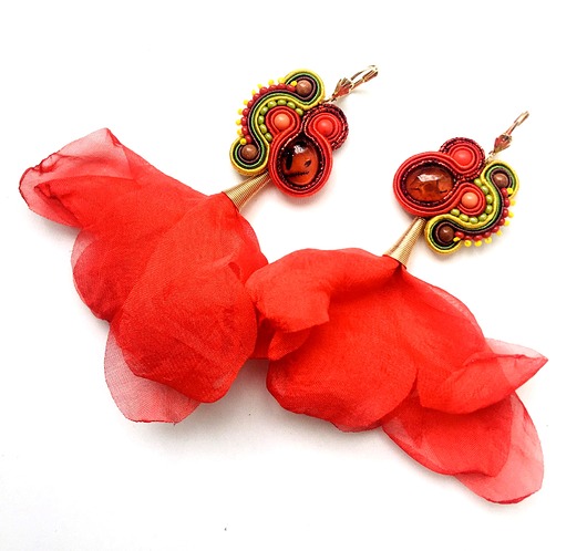 Sutaszowe kolczyki AMBER red