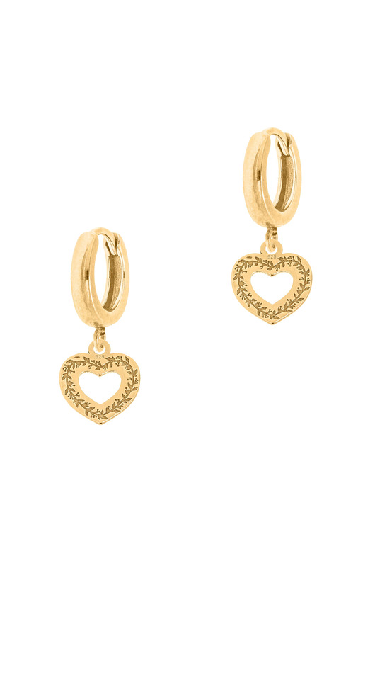 Pozłacane kolczyki z sercami i liśćmi