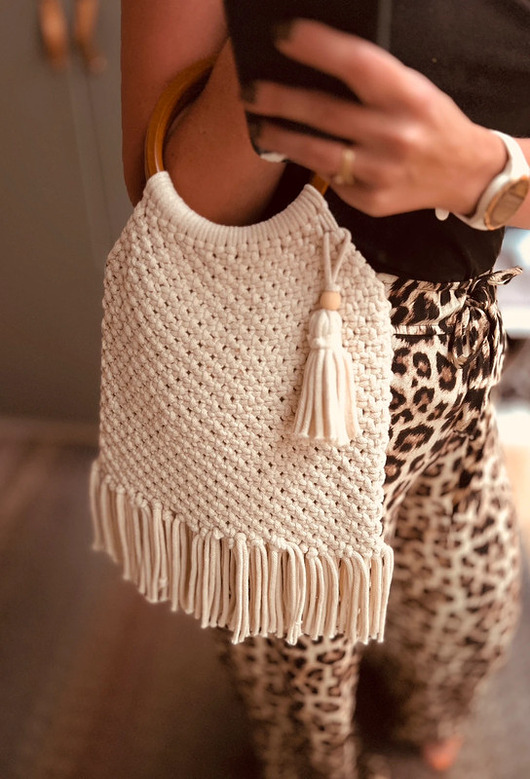 Torebka ze sznurka boho do ręki ecru złamana biel