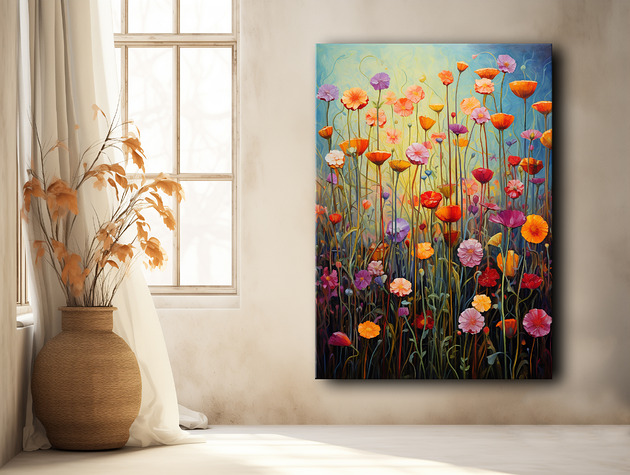 Polne kwiaty - Plakat - Olej, Boho, Abstrakcja