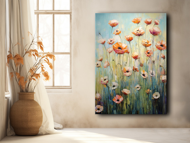 Polne tulipany - Plakat - Olej, Boho, Abstrakcja