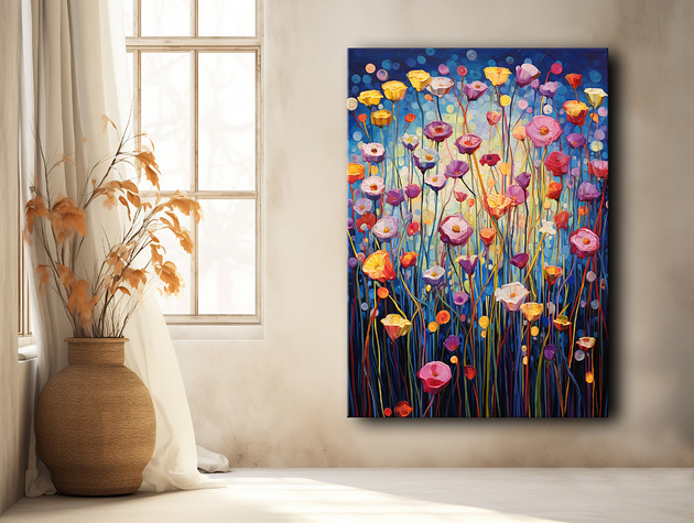 Polne tulipany - Plakat - Olej, Boho, Abstrakcja