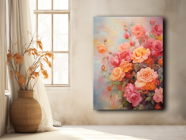 Romatyczne róże - Plakat - Olej, Boho, Abstrakcja