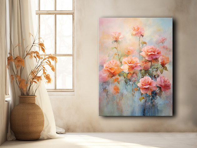 Romatyczne róże - Plakat - Olej, Boho, Abstrakcja