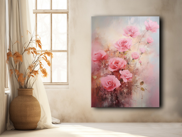 Romatyczne róże - Plakat - Olej, Boho, Abstrakcja