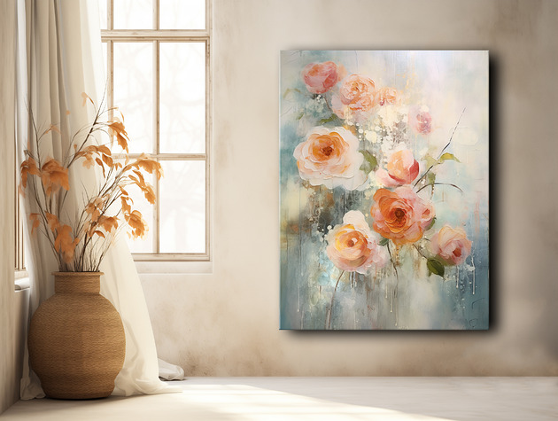 Romatyczne róże - Plakat - Olej, Boho, Abstrakcja