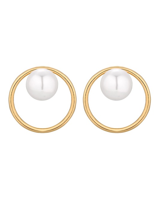 Złote kolczyki obręcze z perłami