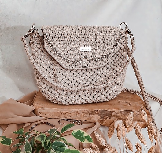 Torebka listonoszka ze sznurka - beżowa