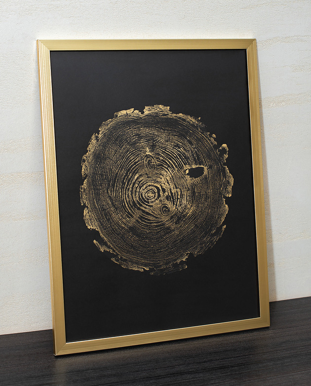 Złoty obraz w ramie A3. Ręcznie wykonana grafika motyw drzewo Sosna