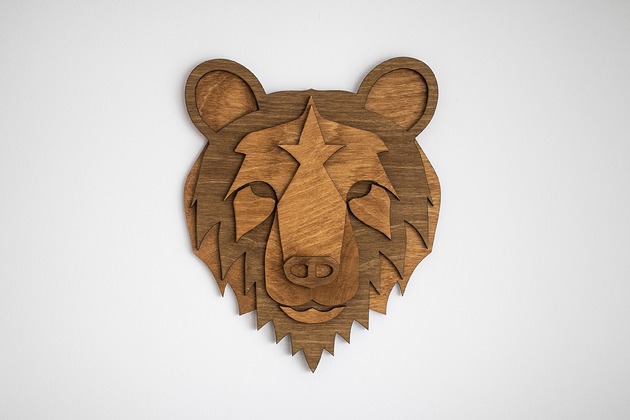 Bear- niedźwiedź, miś drewniany, Boho nowoczesna dekoracja ścienna 3d