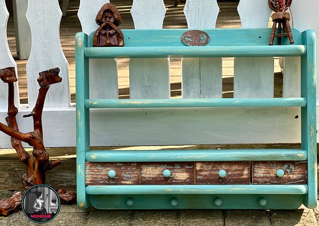 Półka kuchenna, shabby chic, turkusowa