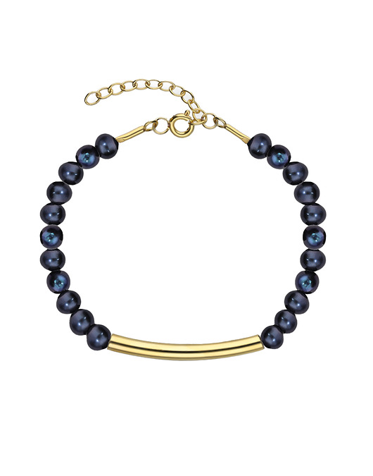 Bransoletka srebrna pozłacana z czarnych pereł naturalnych z rurką