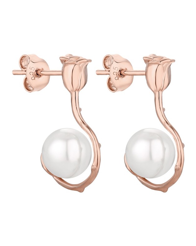 Kolczyki róże z różowego złota z białymi perłami
