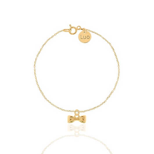 Bransoletka srebrna pozłacana z małą kokardką