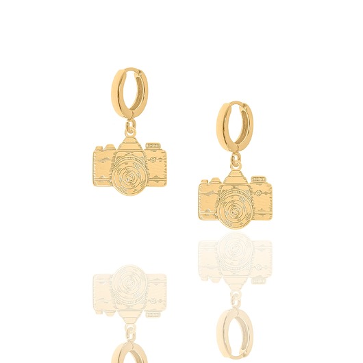Kolczyki srebrne pozłacane z aparatami fotograficznymi
