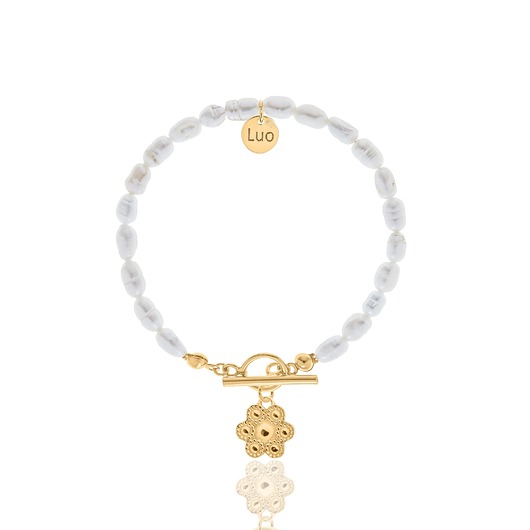 Bransoletka z naturalnych pereł z kwiatem Niezapominajką