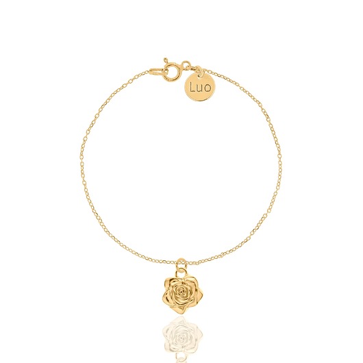 Bransoletka srebrna pozłacana z kwiatem róży