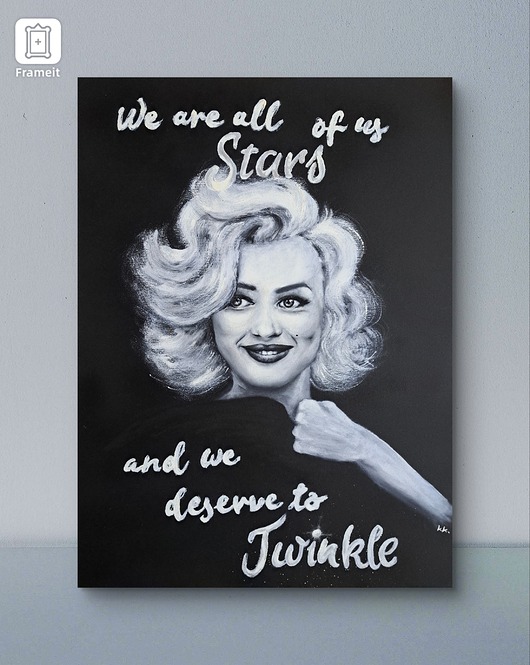 Czarno-biały portret Marilyn Monroe obraz olej płótno 60x80 srebrna
