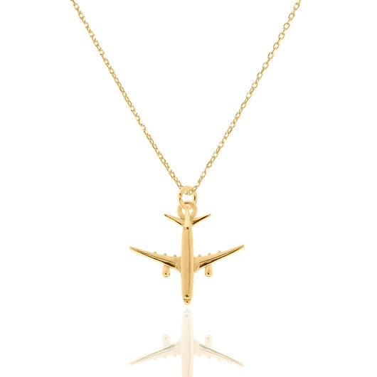 Naszyjnik srebrny pozłacany z samolotem