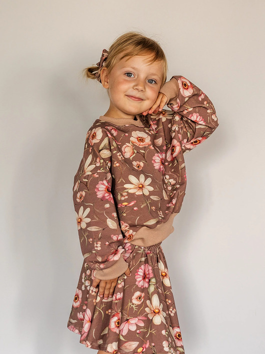 Zestaw bluza matchy ze spódniczką AZALIA brąz