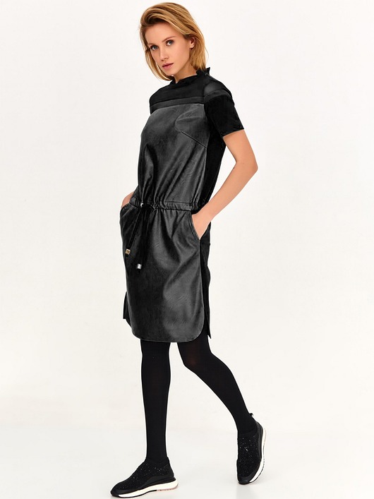 Sukienka łączona dzianina i eko-skóra