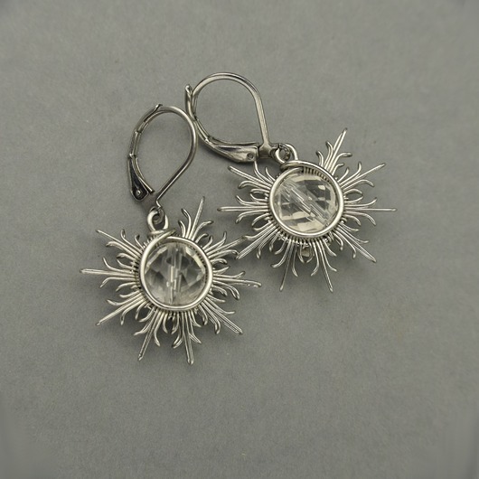 Kolczyki słońce kryształ górski wire wrapping słoneczka