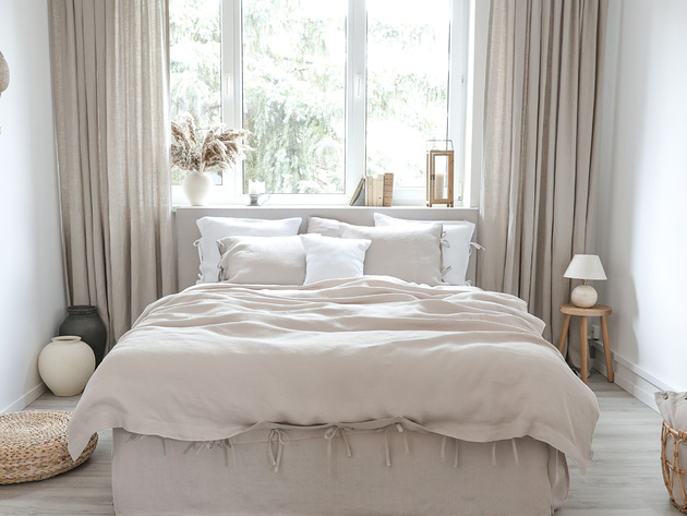 Lniana Poszewka Na Kołdrę TROCZKI ALMOND MILK