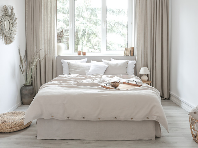 Lniana Poszewka Na Kołdrę GUZIKI ALMOND MILK