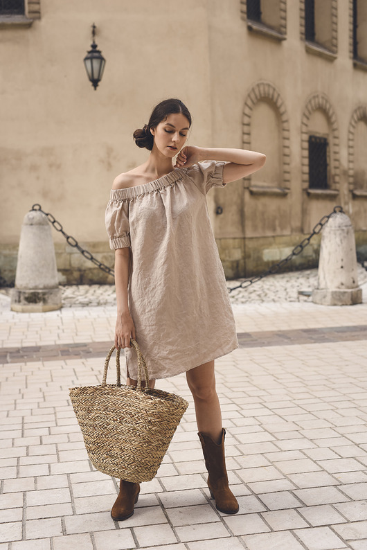 Lniana sukienka hiszpanka mini humus