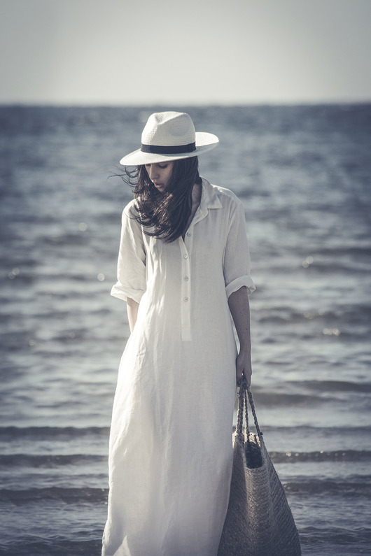 Lniana sukienka biała koszulowa