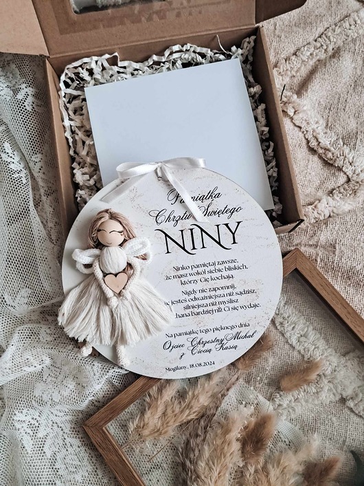 ANIOŁ Personalizowana kartka tabliczka pamiątka chrztu świętego