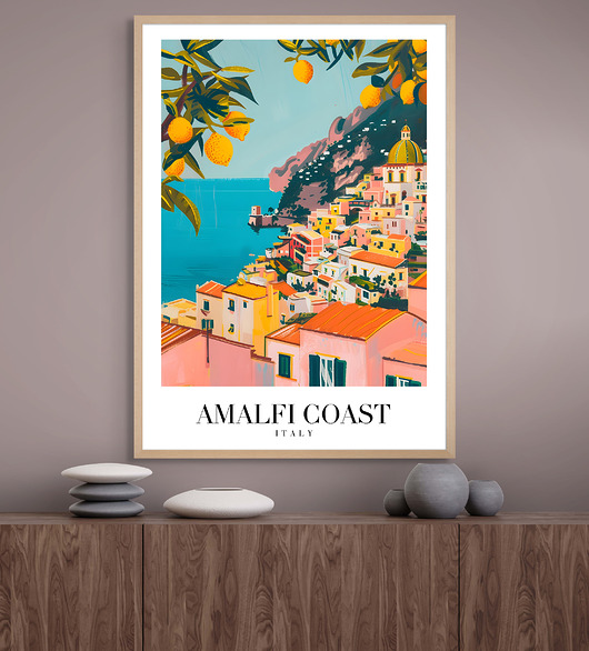 Retro plakat podróżniczy - Włochy - Wybrzeże Amalfi - pamiątka, prezent