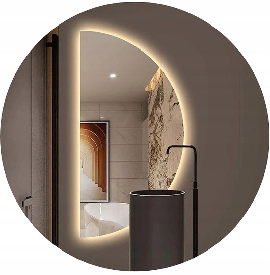 Lustro led podświetlane ścienne 120x60 cm półokrągłe garderoba łazienka