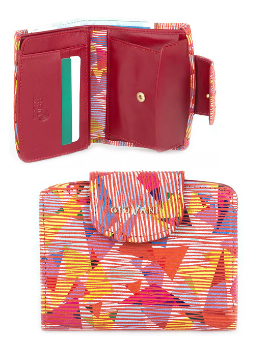 Skórzany portfel damski Gardenia - Giovani RFID, trójkąty Czerwony