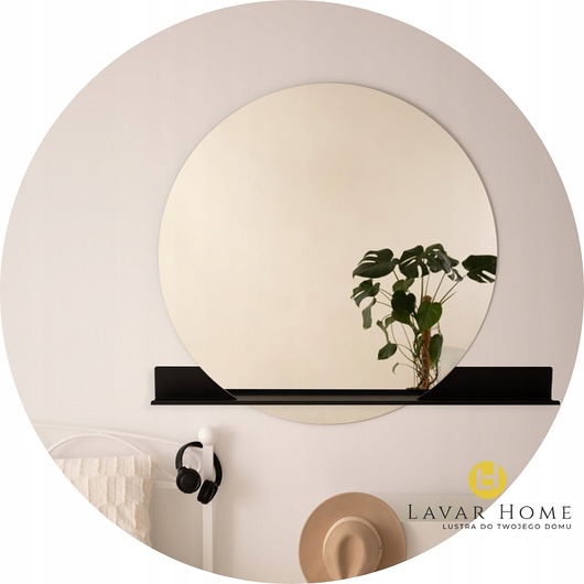 Lustro okragłe 70 cm z półka stalowa salon pokój łazienka nowoczesne