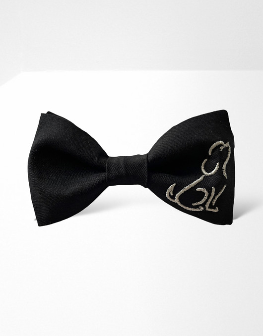 Mucha męska haftowana piesek czarna