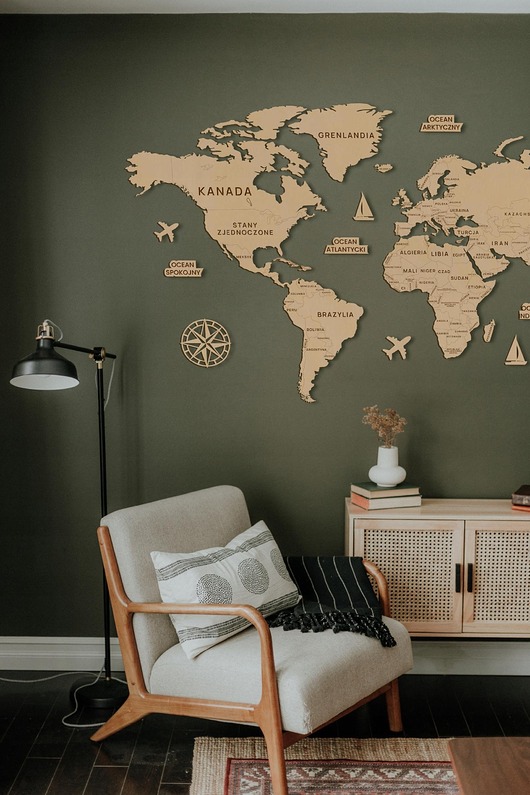 Drewniana MAPA ŚWIATA 120 cm z DODATKAMI Mapa świata na ścianę państwa