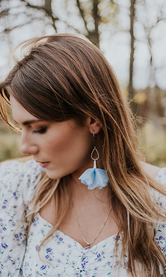 Kolczyki błękitne kwiaty, długie kwiaty