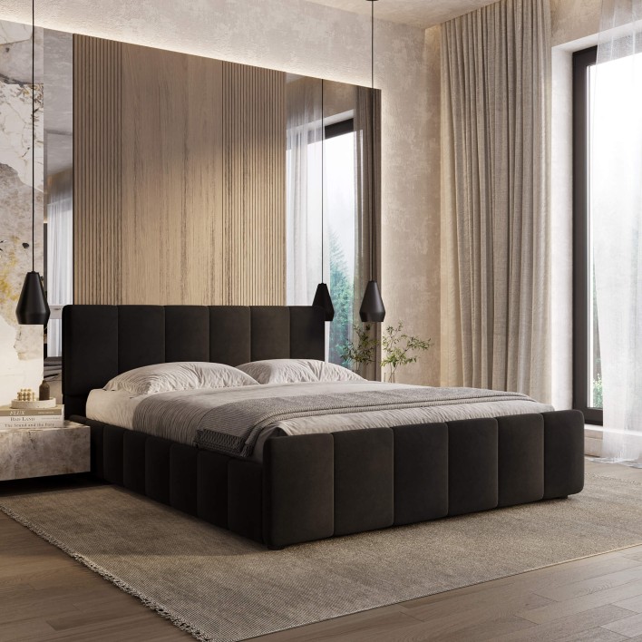 Łóżko tapicerowane z pojemnikiem SFG0166 140x200 Welur Czarny