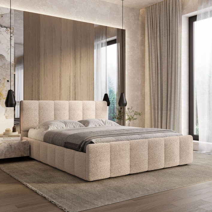 Łóżko tapicerowane z pojemnikiem SFG0166 140x200 Boucle Cappuccino #4