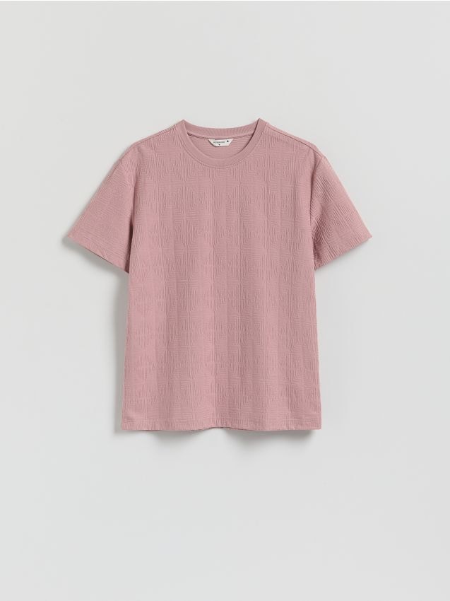 Reserved - Strukturalny t-shirt comfort fit - jasnofioletowy
