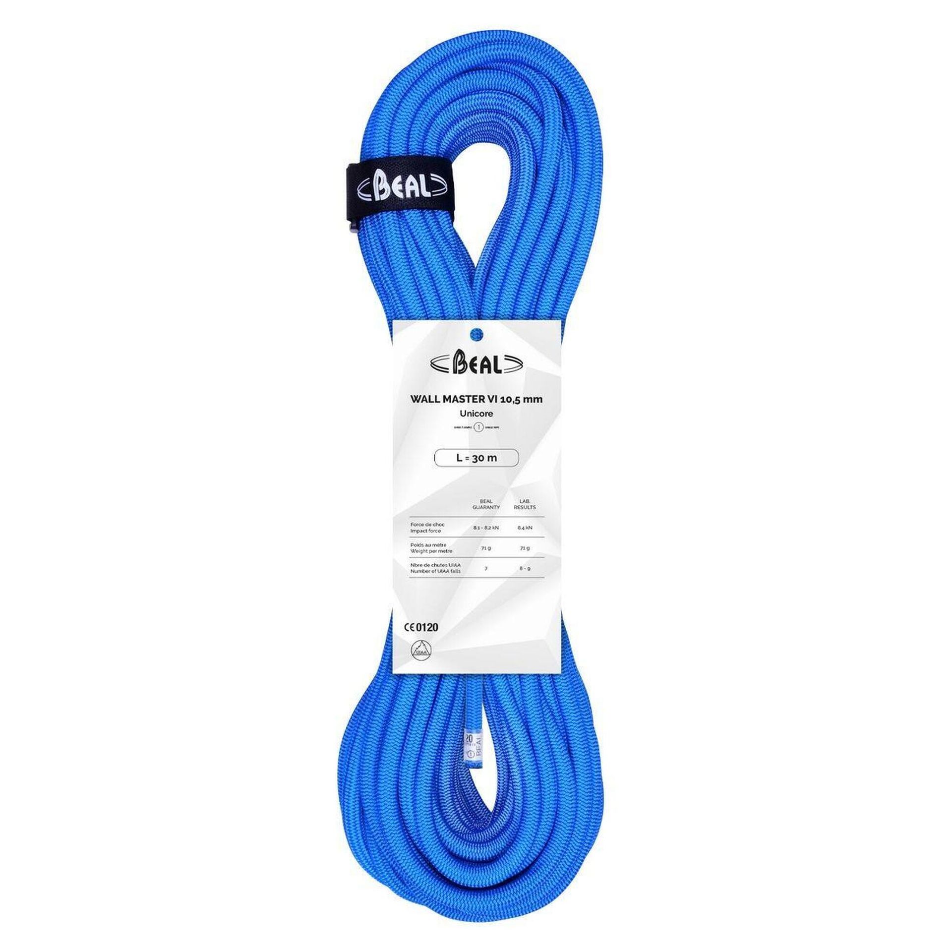 Beal (ujednoznacznienie) lina do wspinaczki Wall Master Uni Core, niebieski, 10,5 mm x 30 m C105WM6.30