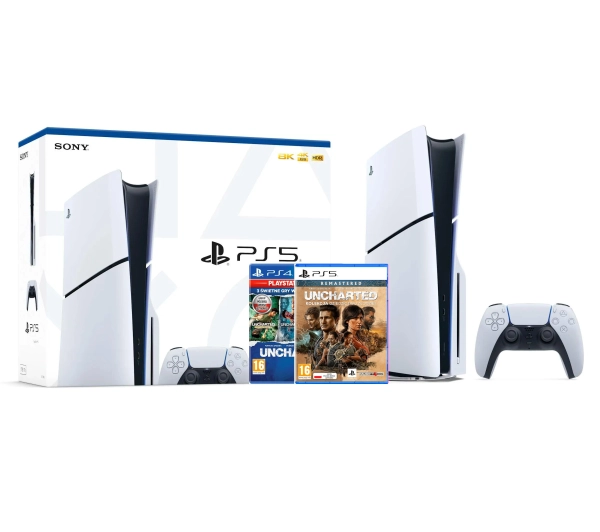 Sony PlayStation 5 Slim D Chassis PS5 1TB z napędem + Uncharted Kolekcja Nathana Drake'a+Kolekcja Dziedzictwo Złodziei