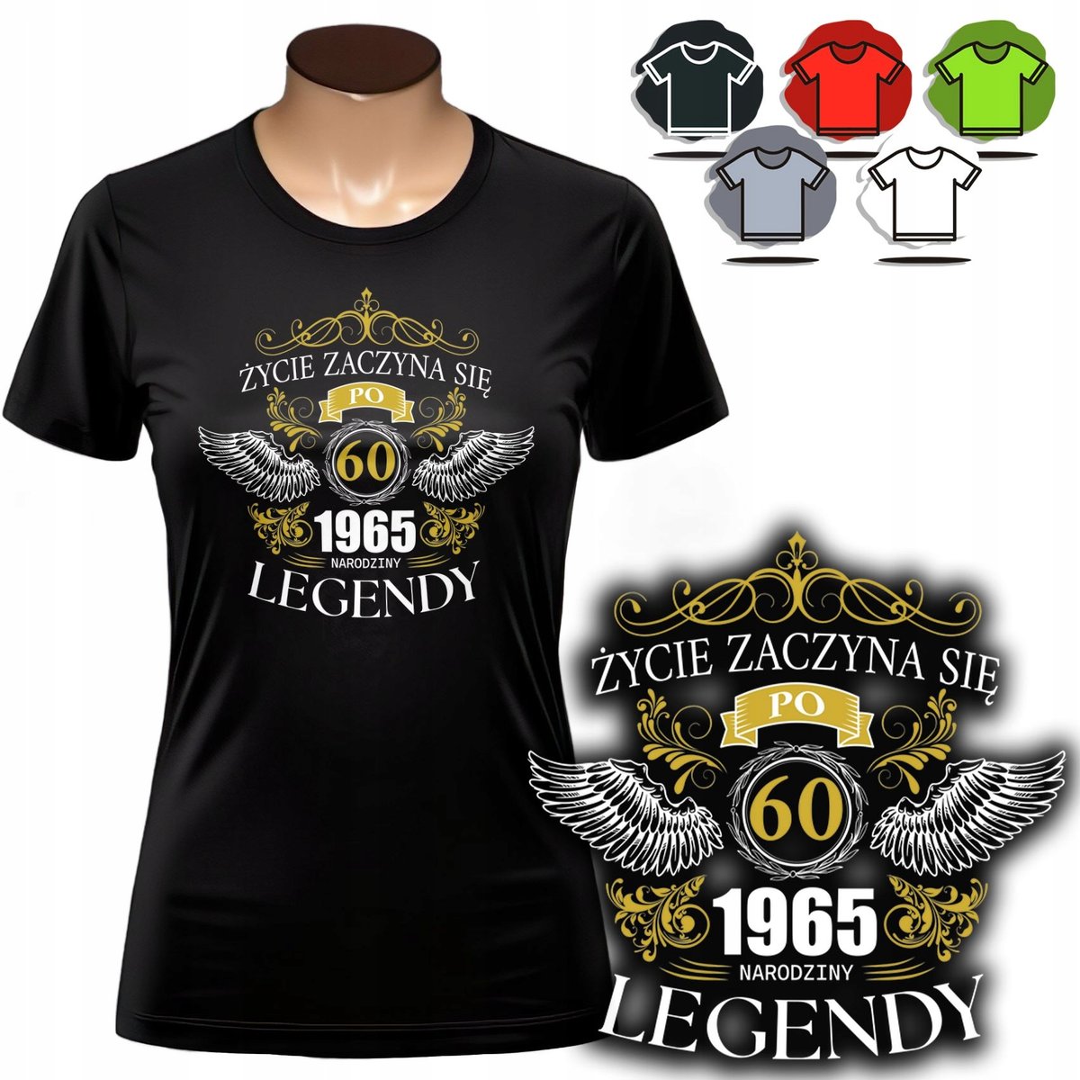 KOSZULKA DAMSKA Z NADRUKIEM T-SHIRT - ŻYCIE PO 60 VINTAGE - S