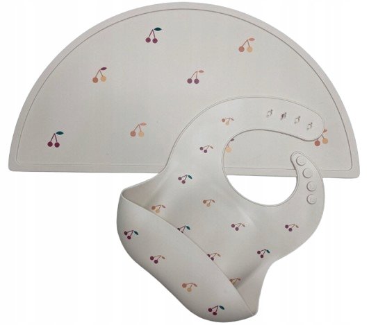 ZESTAW SILIKONOWA MATA I ŚLINIAK Z KIESZONKĄ NA STÓŁ WZÓR CHERRY WISIENKI