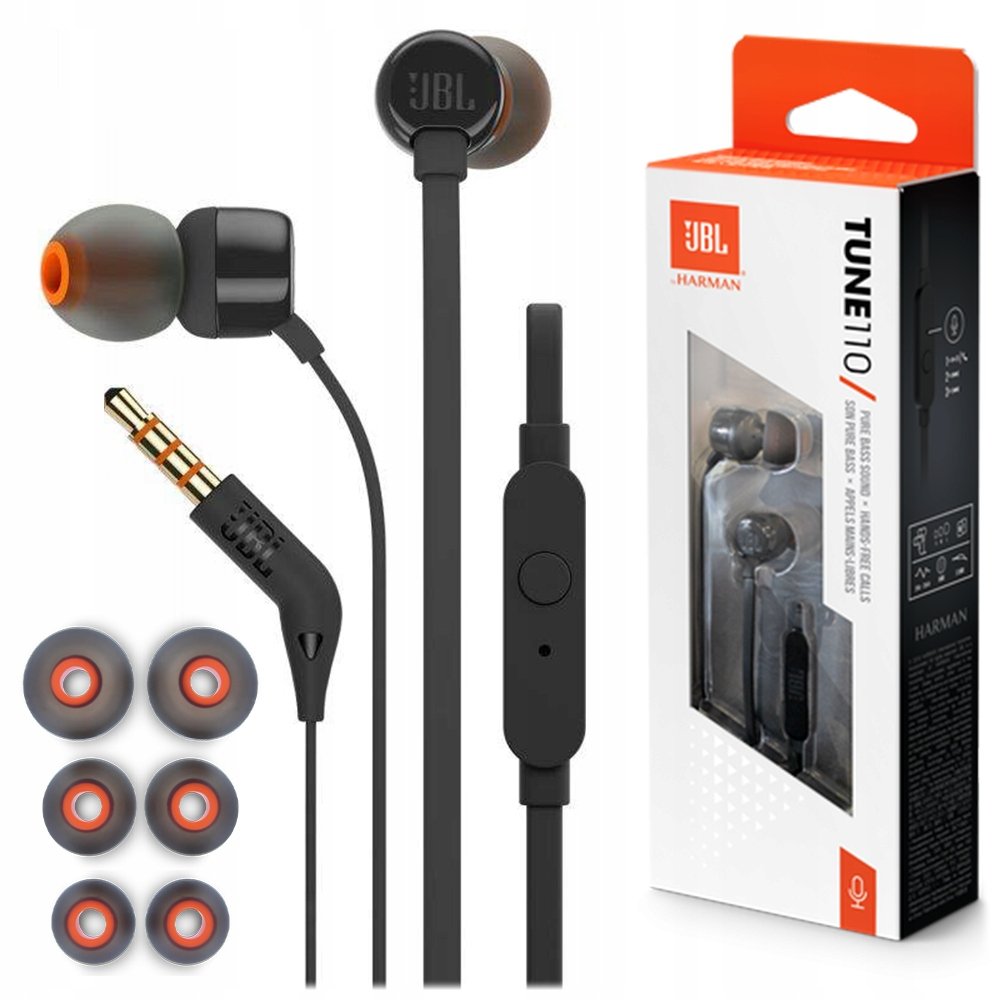 JBL T110 PRZEWODOWE DOKANAŁOWE Z MIKROFONEM CZARNE