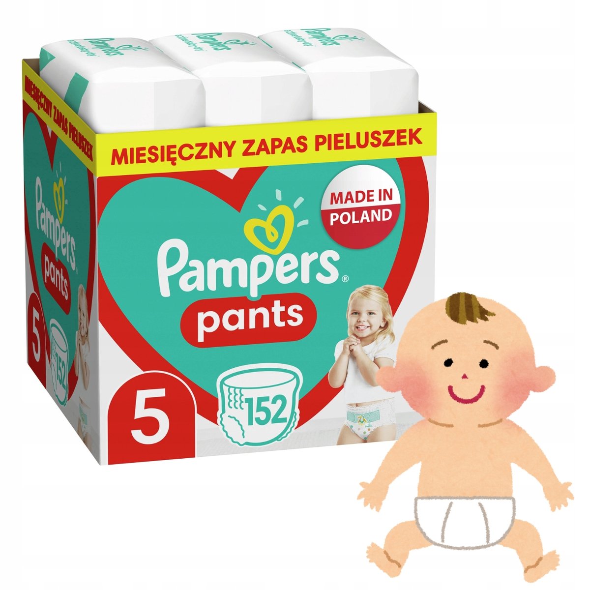 PAMPERS PANTS PIELUCHOMAJTKI ROZMIAR 5 152 SZTUKI 12-17 KG OPAKOWANIE XXL