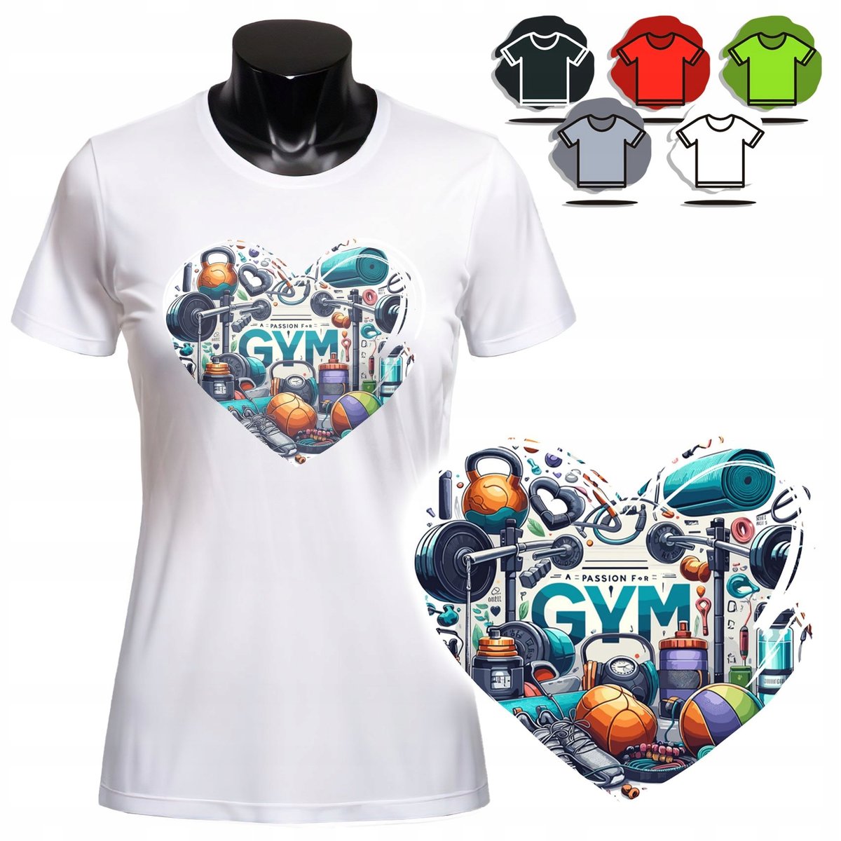KOSZULKA DAMSKA Z NADRUKIEM T-SHIRT - SERCE LOVE SIŁOWNIA GYM - XS